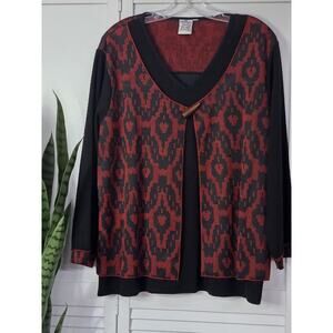 Parsley & Sage Red Black Jacquard Long Sleeve Tunic Art To Wear Womens Size XL